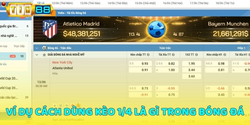 Ví dụ cách dùng kèo 1/4 là gì trong bóng đá